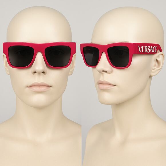 Versace Bright Pink Cutout Logo Square Sunglasses Unisex New in Box - Picture 1 of 14